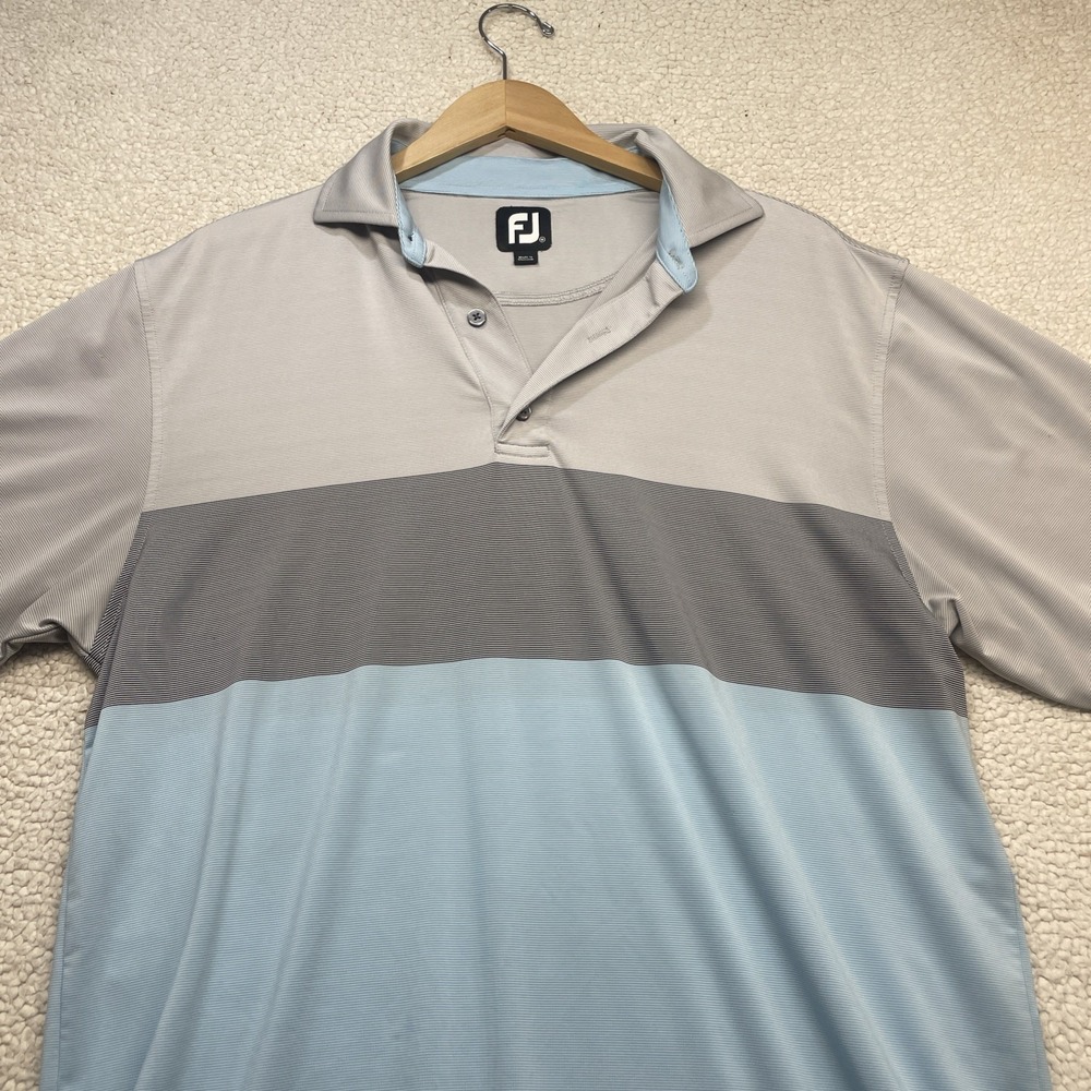FootJoy Polo Mens M Blue‎ Grey Colorblock ProDry Performance Golf Shirt Striped